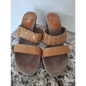 Calleen Cordero Studded Leather‎ Platform Wood Sandals Size 8